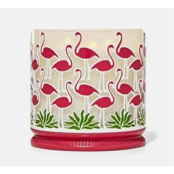 FLAMINGO FLOCK 3-WICK CANDLE HOLDER BY BATH & BODY WORKS, Pink & Green - Picture 2 of 2